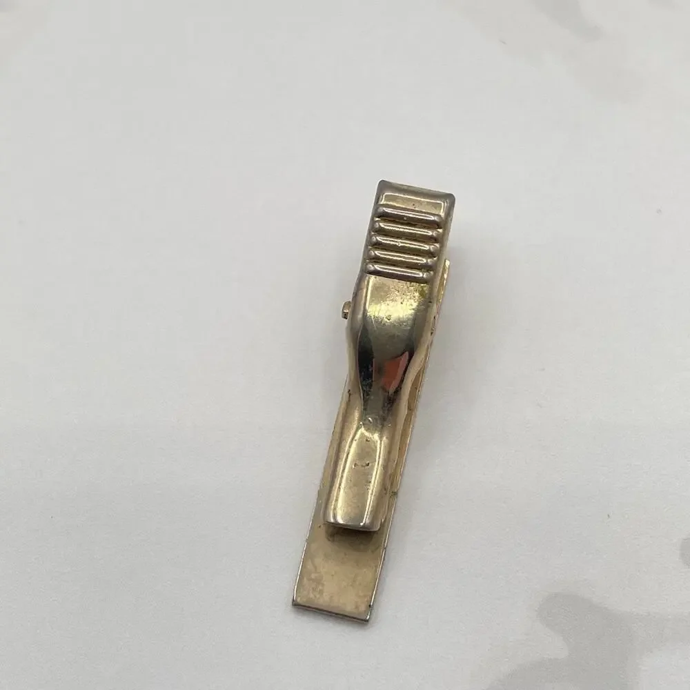 Vintage Gold Tone Tie Clip Bar Textured Hammered Engraving Space Classic Men Y2K